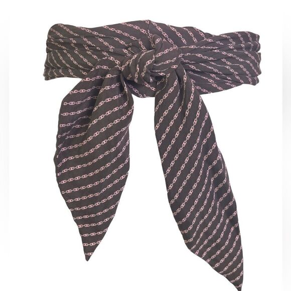 Trina Turk Long Scarf Brown Silk w/Pink Link Design 5” Wide x 80” Length - Picture 1 of 2